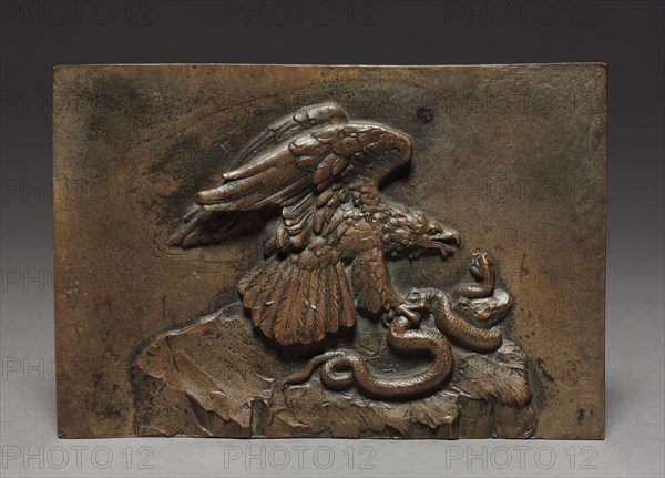 Plaque: Eagle with Snake, c.1830 - 1875. Antoine-Louis Barye (French, 1796-1875). Bronze; overall: 10.2 x 15 x 1 cm (4 x 5 7/8 x 3/8 in.)