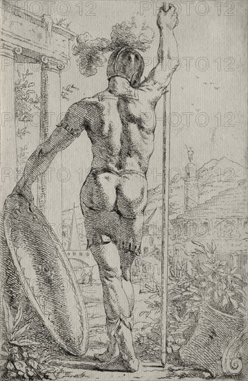 A Soldier Standing, Seen from Behind. Leendert van der Cooghen (Dutch, 1610-1681). Etching