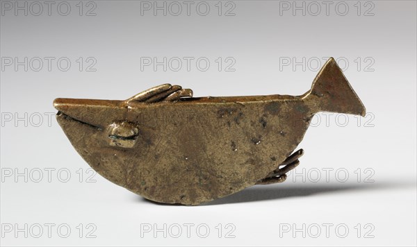 Gold Weight: Fish, 1800s. Africa, Ghana, Asante, 19th century. Brass, bronze; overall: 2.8 x 6.6 x 0.4 cm (1 1/8 x 2 5/8 x 3/16 in.)