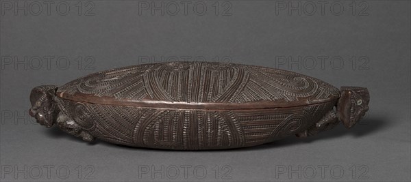 Treasure Box (Wakahuia), 1800s. Polynesia, New Zealand, Maori people, 19th century. Wood with abalone shell; overall: 17.2 cm (6 3/4 in.)