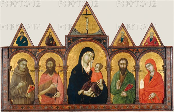 Virgin and Child with Saints, c. 1320. Ugolino di Nerio (Italian). Tempera and gold on wood panel; framed: 122.2 x 200.3 x 8.9 cm (48 1/8 x 78 7/8 x 3 1/2 in.); overall: 122.5 x 192.5 cm (48 1/4 x 75 13/16 in.).