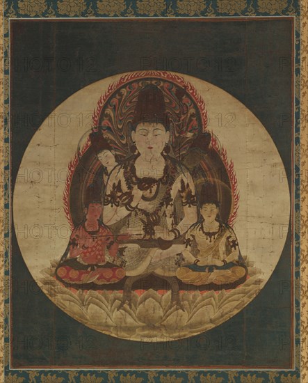 The "Secret Five" Bodhisattva: Gohimitsu Bosatsu, 1200s. Japan, Kamakura period (1185-1333). Hanging scroll; ink, color, gold, and silver on silk; image: 78.1 x 63.5 cm (30 3/4 x 25 in.); overall: 163.2 x 83.8 cm (64 1/4 x 33 in.).