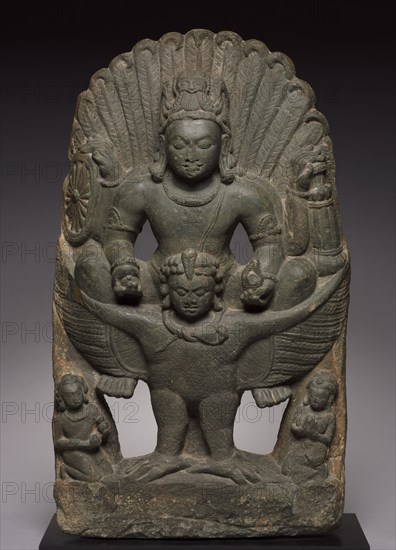 Vishnu Riding on Garuda, 500s-600s. Eastern India, early Pala period, 7th Century. Schist; overall: 81.3 x 47 cm (32 x 18 1/2 in.).