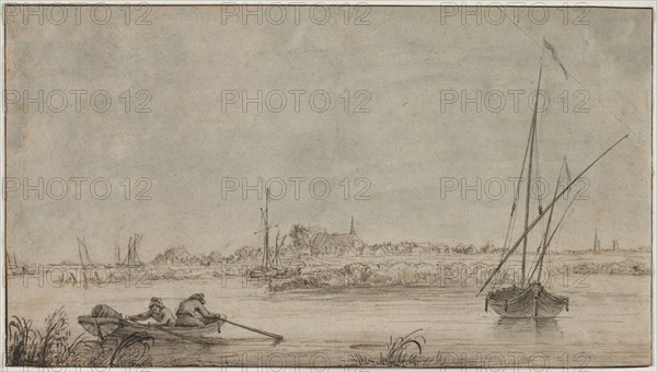 View of Dordrecht from the River, 1775-1815. Jacob van Strij (Dutch, 1756-1815). Pen and black and brown ink and brush and black, gray, brown and blue wash, over black chalk; framing lines in brown ink; sheet: 20.5 x 36.5 cm (8 1/16 x 14 3/8 in.); secondary support: 20.5 x 33.2 cm (8 1/16 x 13 1/16 in.).