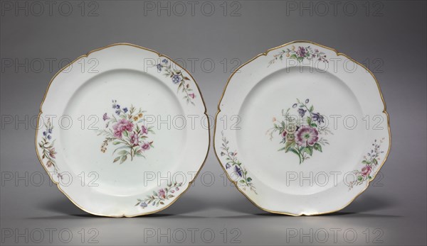 Pair of Plates (Assiettes), c. 1750. Vincennes Factory (French). Soft-paste porcelain with enamel and gilt decoration; diameter: 24.5 cm (9 5/8 in.).