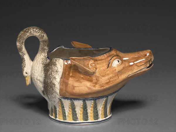 Fox and Swan Ewer, c. 1800. England, Staffordshire, 18th century. Earthenware (Pratt ware); overall: 12.1 cm (4 3/4 in.).