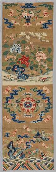 Hanging, 1700s-1800s. China, Qing dynasty (1644-1911). Tapestry weave, slit joins; silk and gold filé; overall: 165.7 x 51.4 cm (65 1/4 x 20 1/4 in.)