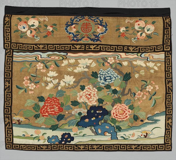 Table Hanging, 1700s - 1800s. China, Qing Dynasty (1644-1912). Tapestry weave, slit joins; silk and gold filé; overall: 88.3 x 102.2 cm (34 3/4 x 40 1/4 in.)