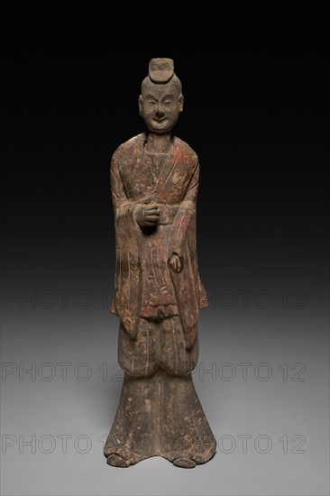 Court Official (Tomb Figure), 1st quarter of 6th Century. China, Six Dynasties period (317-581), Northern Wei dynasty (386-534). Gray earthenware with traces of polychrome; overall: 36 cm (14 3/16 in.).