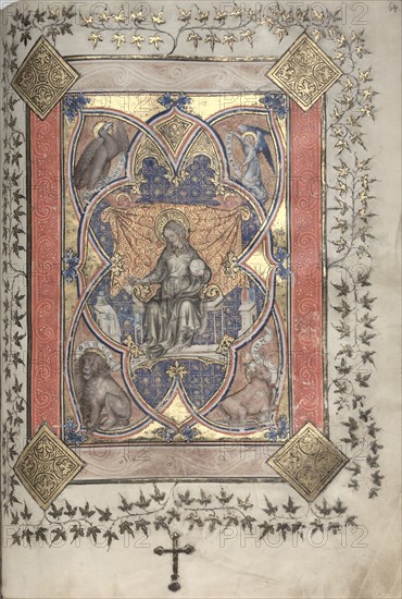 The Gotha Missal:  Fol. 64r, Christ in Majesty, c. 1375. And workshop Master of the Boqueteaux (French). Ink, tempera, and gold on vellum; blind-tooled leather binding; codex: 27.1 x 19.5 cm (10 11/16 x 7 11/16 in.)