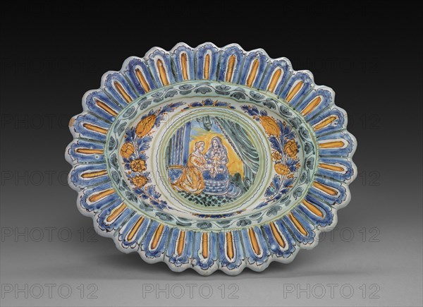 Platter, c. 1650-1680. Nevers Factory (French). Faience; overall: 4.5 x 30.5 x 25.4 cm (1 3/4 x 12 x 10 in.).