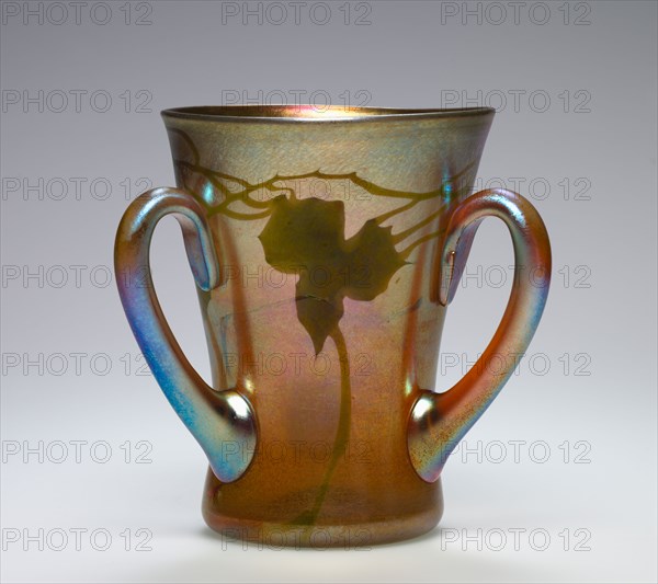 Three-Handled Vase, c. 1900. Louis Comfort Tiffany (American, 1848-1933). Favrile glass; diameter: 15.3 cm (6 in.); overall: 19.7 x 19.7 cm (7 3/4 x 7 3/4 in.).