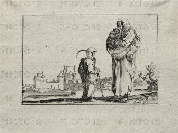 Caprices:  Beggar Woman with a Baby and a Little Girl. Stefano Della Bella (Italian, 1610-1664). Etching