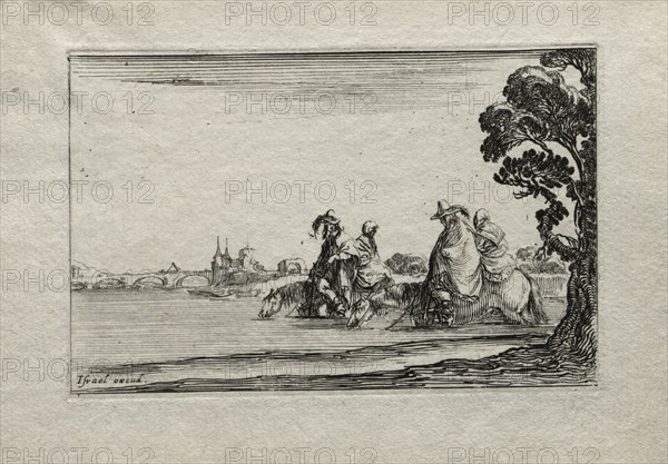 Caprices:  Cavaliers Watering their Horses in a River. Stefano Della Bella (Italian, 1610-1664). Etching