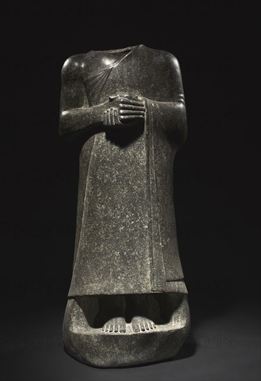 Statue of Gudea, c. 2143-2142 BC. Neo-Sumerian, Iraq, Girsu, 2143-2124 BC. Dolerite; overall: 126 x 55 x 36 cm (49 5/8 x 21 5/8 x 14 3/16 in.).