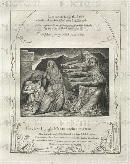 The Book of Job:  Pl. 10, The Just Upright Man is laughed to scorn, 1825. William Blake (British, 1757-1827). Engraving