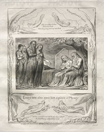 The Book of Job:  Pl. 19, Every one also gave him a piece of Money, 1825. William Blake (British, 1757-1827). Engraving