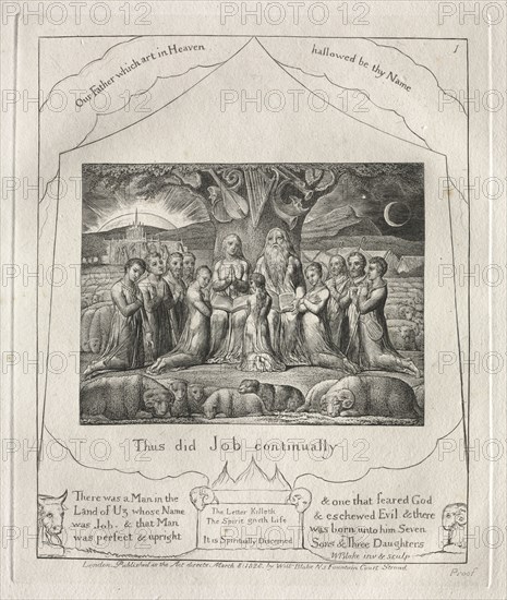 The Book of Job:  Pl. 1, Thus did Job continually, 1825. William Blake (British, 1757-1827). Engraving