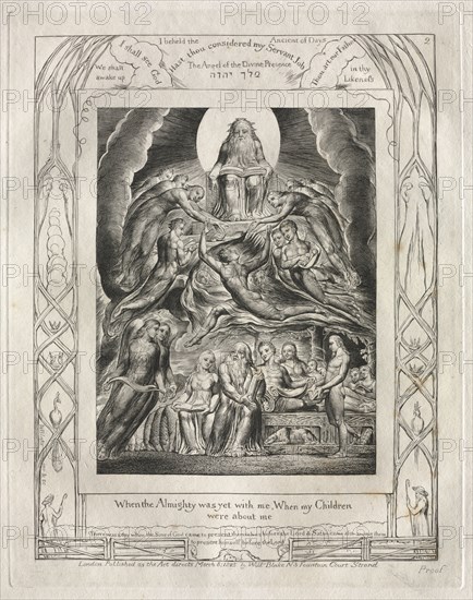 The Book of Job:  Pl. 2, When the Almighty was yet with me, When my Children / were about me, 1825. William Blake (British, 1757-1827). Engraving