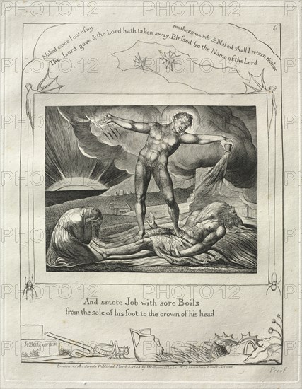 The Book of Job:  Pl. 6, And smote Job with sore Boils / from the sole of his foot to the crown of his head, 1825. William Blake (British, 1757-1827). Engraving
