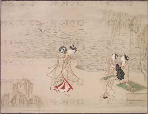 Beauties at the Seashore, c. 1765-1792. Ippitsusai Buncho (Japanese). Hanging scroll; ink and color on paper; image: 41.3 x 54 cm (16 1/4 x 21 1/4 in.); overall: 134 x 72.8 cm (52 3/4 x 28 11/16 in.).