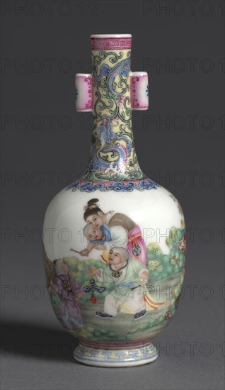 Vase:  Guyuexuan Ware, 1763-1795. China, Qing dynasty (1644-1912), Qianlong mark and reign (1735-1795). Porcelain with decoration in colored fa-lang enamels; overall: 15.4 cm (6 1/16 in.).