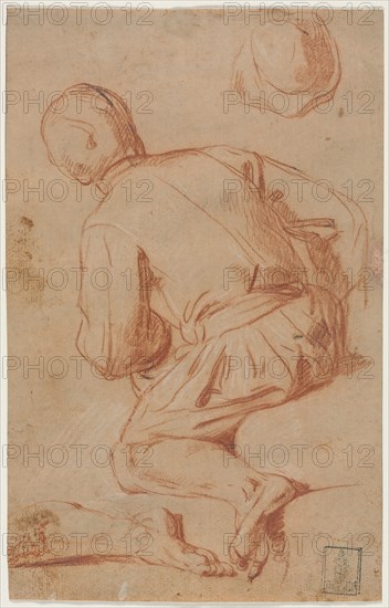 Rear View of Seated Man, late 1600s?. Carlo Vimercati (Italian, 1660-1715). Red chalk heightened with white chalk; sheet: 27.8 x 17.8 cm (10 15/16 x 7 in.).