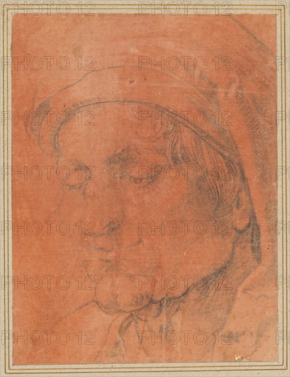 Head of a Man in a Cap, 16th century. Anonymous, school of Albrecht Dürer (German, 1471-1528). Black and brown chalk; sheet: 23.6 x 17.8 cm (9 5/16 x 7 in.); secondary support: 34.6 x 27.2 cm (13 5/8 x 10 11/16 in.).