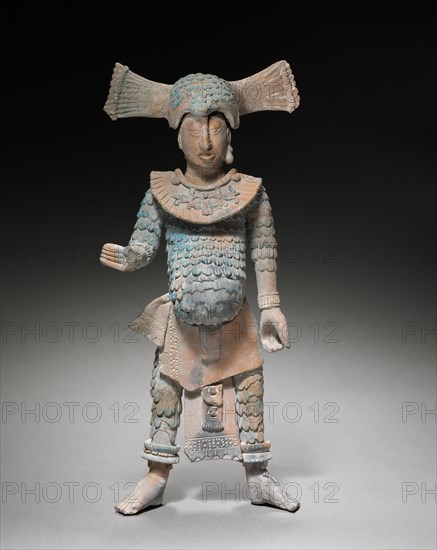 Warrior Figurine with Removable Headdress, 600-900. Mexico, Yucatán, Jaina Island region, Campeche, Maya style (250-900). Earthenware with pigment; overall: 26.1 cm (10 1/4 in.).