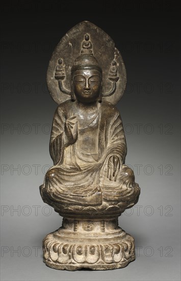 Shakyamuni Buddha, 581-618. China, Sui dynasty (581-618). Limestone with traces of polychromy; overall: 51.4 x 20.3 cm (20 1/4 x 8 in.).