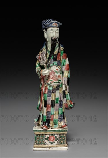 Daoist Immortal Zhongli Quan, 1662-1722. China, Jiangxi province, Jingdezhen kilns, Qing dynasty (1644-1912), Kangxi reign (1661-1722). Porcelain with famille verte overglaze enamel decoration; overall: 29.9 cm (11 3/4 in.).