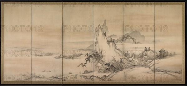 Chinese Landscape, 1500s. Japan, Muromachi period (1392-1573). Pair of six-fold screens; ink and slight color on paper; image: 155.5 x 357.8 cm (61 1/4 x 140 7/8 in.); overall: 171.5 x 373.4 cm (67 1/2 x 147 in.).