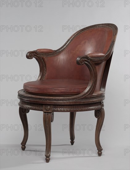 Desk Chair with Swivel Mechanism, c. 1780. France, Paris, 18th century. Walnut with caning and leather upholstery; overall: 88.4 cm (34 13/16 in.).