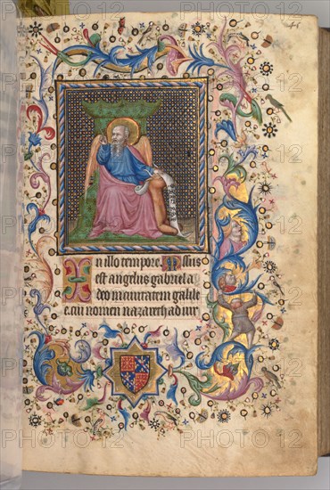 Hours of Charles the Noble, King of Navarre (1361-1425): fol. 23r, St. Luke, c. 1405. Master of the Brussels Initials and Associates (French). Ink, tempera, and gold on vellum; codex: 20.3 x 15.7 x 7 cm (8 x 6 3/16 x 2 3/4 in.)