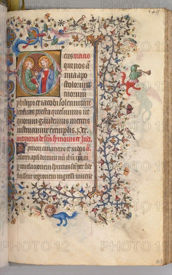 Hours of Charles the Noble, King of Navarre (1361-1425), fol. 269r, SS. Philip and James, c. 1405. Master of the Brussels Initials and Associates (French). Ink, tempera, and gold on vellum; codex: 20.3 x 15.7 x 7 cm (8 x 6 3/16 x 2 3/4 in.)