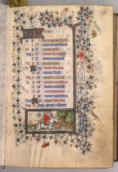 Hours of Charles the Noble, King of Navarre (1361-1425): fol. 5r, May, c. 1405. Master of the Brussels Initials and Associates (French). Ink, tempera, and gold on vellum; codex: 20.3 x 15.7 x 7 cm (8 x 6 3/16 x 2 3/4 in.)