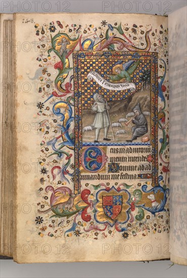 Hours of Charles the Noble, King of Navarre (1361-1425): Annunciation to the Shepherds (Tierce), fol. 74 (verso), c. 1405. Master of the Brussels Initials and Associates (French). Ink, tempera, and gold on vellum; codex: 19.4 x 13.7 cm (7 5/8 x 5 3/8 in.)