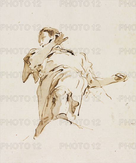 Male(?) Figure Seen from Below, c. 1740s. Giovanni Battista Tiepolo (Italian, 1696-1770). Pen and brown ink and brush and brown wash; sheet: 22.5 x 16.2 cm (8 7/8 x 6 3/8 in.); secondary support: 26 x 19.9 cm (10 1/4 x 7 13/16 in.).