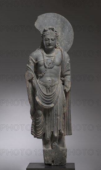 Bodhisattva, late 100s. Pakistan, Gandhara, Kushan period (c. 80-375). Schist; overall: 132.4 cm (52 1/8 in.).