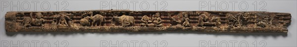 Narrative Frieze:  Life of a Hermit in Forest Retreat Architrave from a Jain Temple, 1500s-1600s. India, Gujarat, 16th-17th century. Wood with traces of color; overall: 20.4 x 255.2 x 10.2 cm (8 1/16 x 100 1/2 x 4 in.).