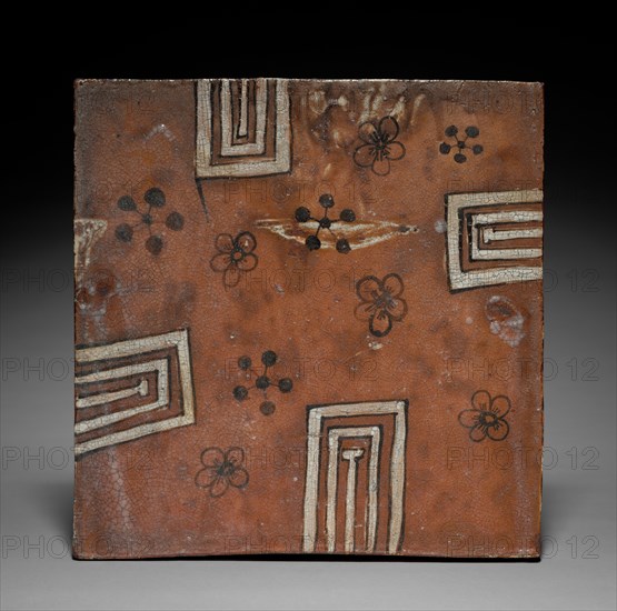 Tile: Red Oribe Ware; Platform for Tea in Summer, c. 1600. Japan, from Gifu Prefecture, Momoyama Period (1573-1615). Glazed stoneware with painted slip decoration; overall: 2.9 x 30.5 x 31.1 cm (1 1/8 x 12 x 12 1/4 in.).