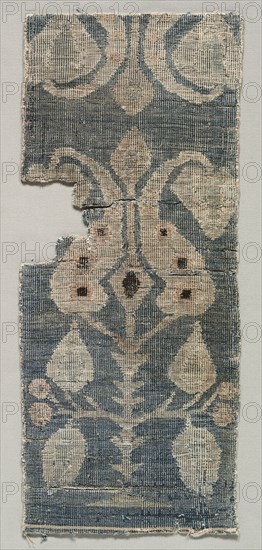 Two-faced Carpet Fragment, 1100s. Iran ?, Seljuk period, 12th century. Senna knot; overall: 39.3 x 16.2 cm (15 1/2 x 6 3/8 in.)