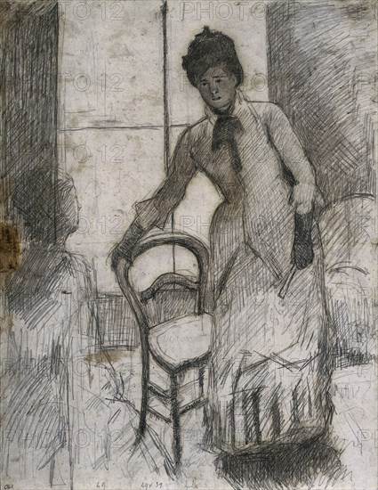 The Visitor (recto), c. 1881. Mary Cassatt (American, 1844-1926). Black and tan pencil; sheet: 40 x 30.9 cm (15 3/4 x 12 3/16 in.).