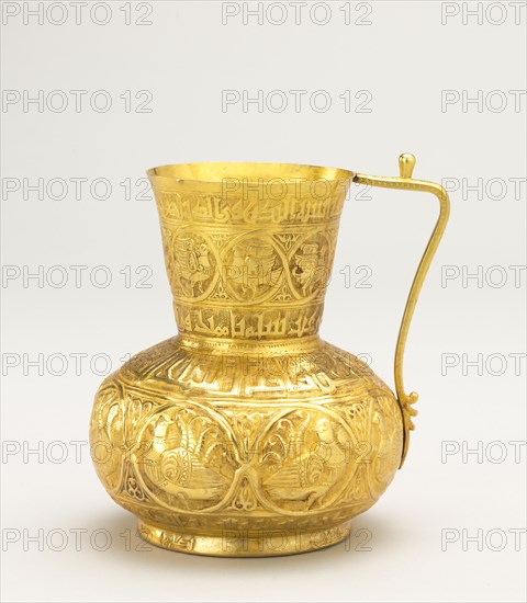 Jug, 900s. Iran or Iraq, Baghdad, Buyid Period, reign of Samsam al-Dawla (985-998 AD). Gold with repoussé and chased and engraved decoration; overall: 12.5 x 10.2 cm (4 15/16 x 4 in.); diameter of base: 7 cm (2 3/4 in.).