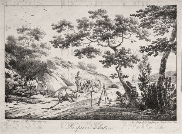 The Canon Ready to Fire, 1817. Hippolyte Lecomte (French, 1781-1857), printed by: G. Engelmann, Paris, and Horace Vernet (French, 1789-1863). Lithograph; sheet: 30.3 x 41 cm (11 15/16 x 16 1/8 in.); plate: 22.6 x 33.7 cm (8 7/8 x 13 1/4 in.)