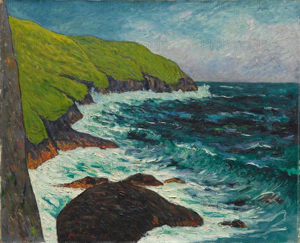 The Cliffs at Beg-ar-Fry, Saint-Jean-du-Doigt, 1895. Maxime Maufra (French, 1861-1918). Oil on fabric; framed: 66.5 x 80 x 4.5 cm (26 3/16 x 31 1/2 x 1 3/4 in.); unframed: 60 x 73.3 cm (23 5/8 x 28 7/8 in.)