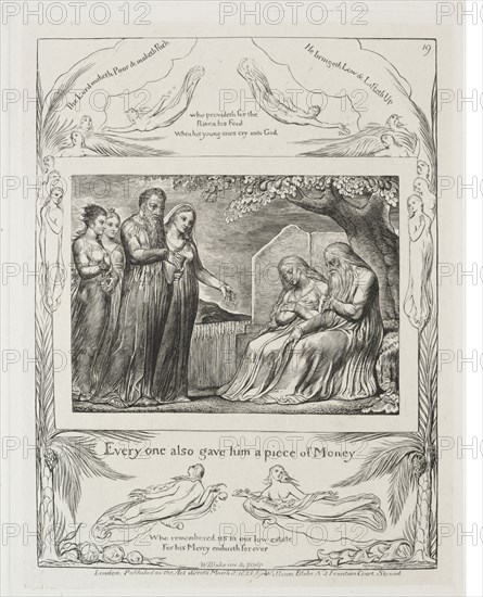 The Book of Job:  Pl. 19, Every one also gave him a piece of money, 1825. William Blake (British, 1757-1827). Engraving