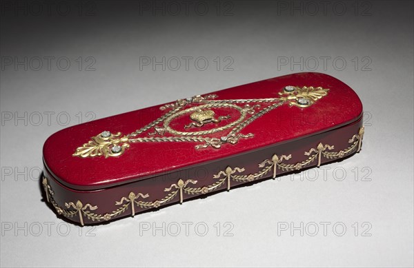 Lacquer Box, c. 1890. Factory N. Lukutin (Russian), firm of Peter Carl Fabergé (Russian, 1846-1920). Lacquer, papier-mâché, gold, diamonds; overall: 1.8 x 14.5 x 5 cm (11/16 x 5 11/16 x 1 15/16 in.).