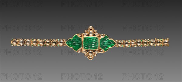 Bracelet, 1700s. India, Mughal, Rajasthan, Jaipur, 18th century. Gold, emeralds, diamonds, and enamel; overall: 4 cm (1 9/16 in.).