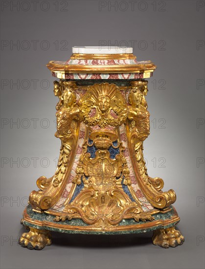 Pedestal, mid 1700s. Italy, Rome, mid-18th Century. Carved, gilded and painted wood; overall: 116.9 x 108 cm (46 x 42 1/2 in.).